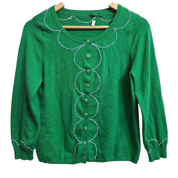 Anthropologie HWRW Women Twee Cottage Green Embroider Cashmere Blend Cardigan L - Picture 1 of 11
